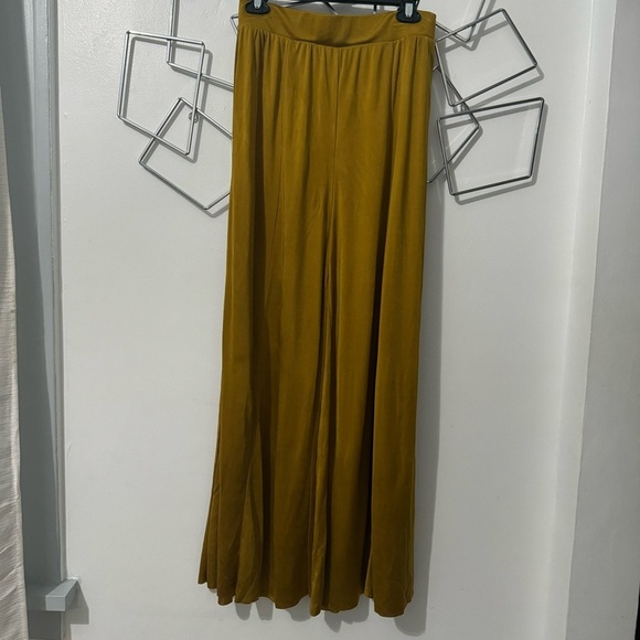 Anthro Maeve Shiloh Boho Retro Wide-Leg Pants Flowy Chartreuse Size Small - Picture 3 of 7